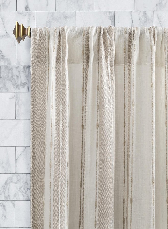 Archaeo Slub Texture Stripe Cotton Cafe Curtain Pair, 52" x 24", Linen/White - Image 2